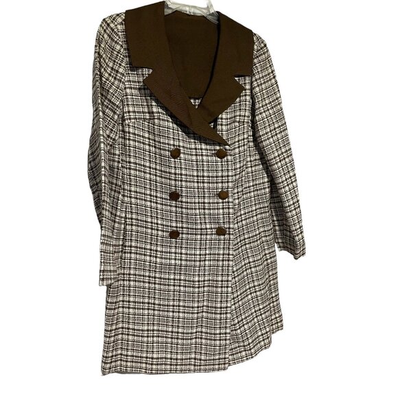 Vintage Women's Coat Double Breasted Plaid Brown Cream Size L - Picture 3 of 8